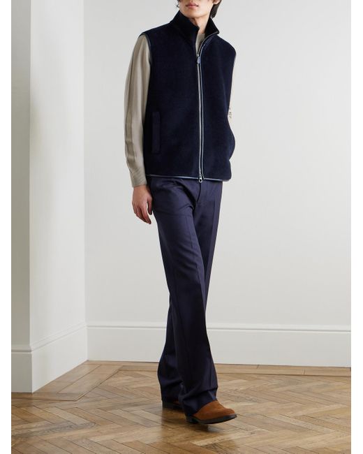 Loro Piana Blue Ennio Leather-Trimmed Wool And Silk-Blend Fleece Gilet for men