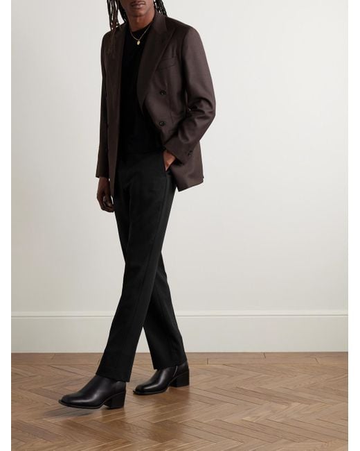 AMI Black Straight-leg Virgin Wool-gabardine Trousers for men