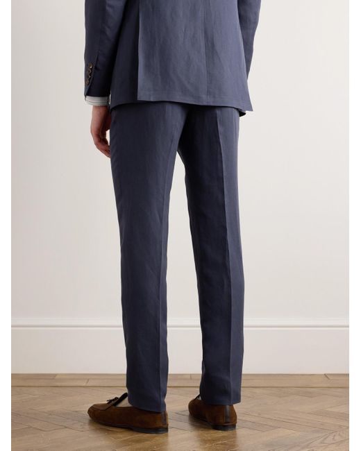 Canali Blue Slim-fit Straight-leg Linen And Silk-blend Suit Trousers for men