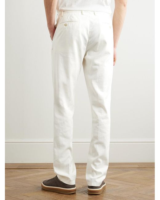 Canali White Slim-Fit Straight-Leg Garment-Dyed Stretch Lyocell And Cotton-Blend Twill Chinos for men