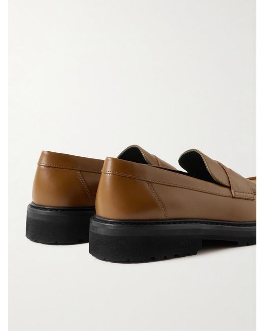VINNY'S Brown Richee Leather Penny Loafers for men