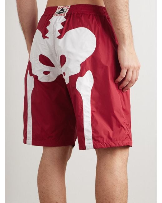 Kapital Red Straight-Leg Long-Length Panelled Swim Shorts for men
