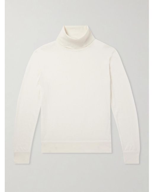 Tom Ford Natural Slim-Fit Cashmere And Silk-Blend Rollneck Sweater for men