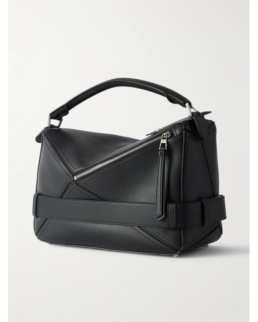 Loewe Black Puzzle Biker Large Buckled Leather Messenger Bag for men