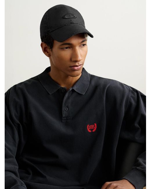 Balenciaga Black Cargo Distressed Logo-embroidered Cotton-ripstop Baseball Cap