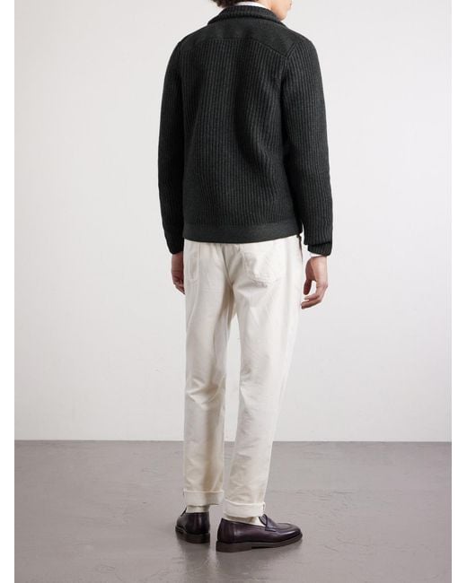 Brunello Cucinelli Black Double-Breasted Ribbed Cashmere Cardigan for men