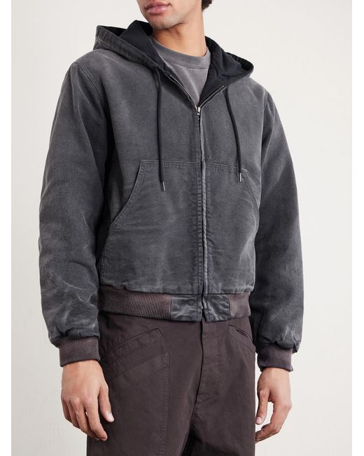 Auralee Gray Garment-dyed Cotton-canvas Zip-up Hooded Jacket for men