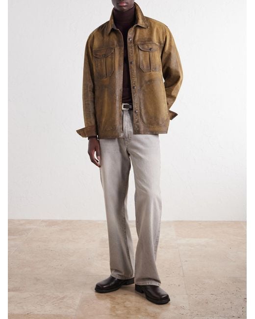 RRL Brown Distressed Leather Jacket for men