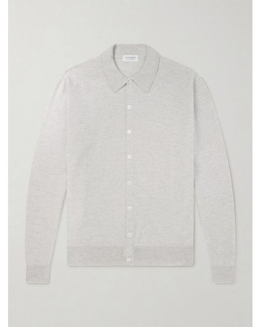 John Smedley White Tibor Merino Wool Cardigan for men