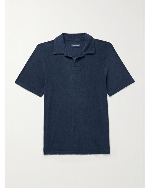 Frescobol Carioca Blue Faustino Camp-Collar Cotton, Lyocell And Linen-Blend Terry Polo Shirt for men