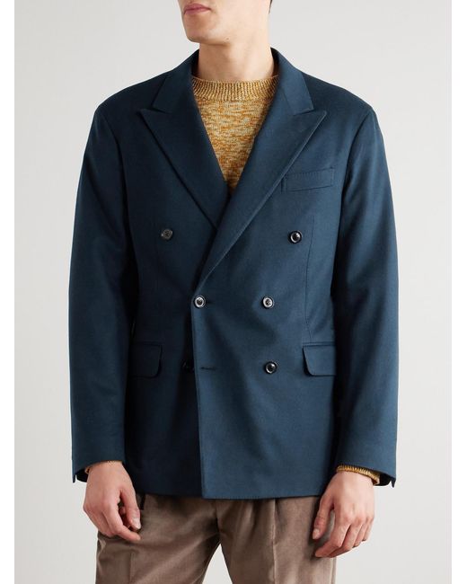 Canali Blue Double-Breasted Brushed Wool And Cashmere-Blend Blazer for men