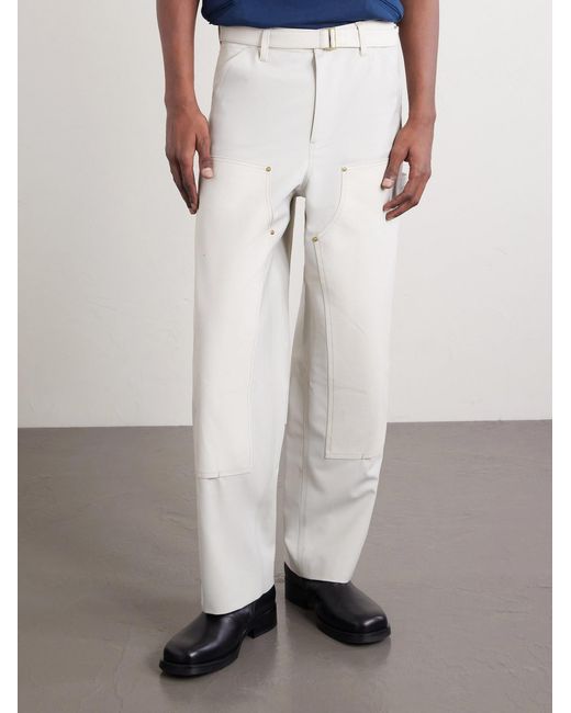 Sacai White Carhartt Wip Duck Wide-leg Belted Grain De Poudre And Cotton-canvas Trousers for men