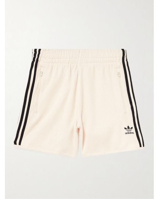 Adidas Originals Natural Straight-leg Striped Ribbed Cotton-jersey Drawstring Shorts for men