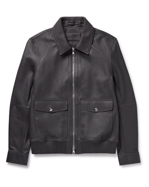 Mr P. Black Leather Blouson Jacket for men