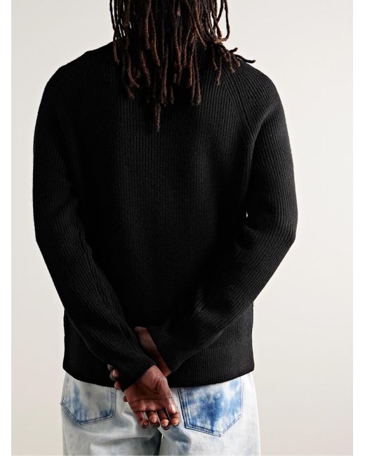 Marant Benett Ribbed Merino Wool Half-zip Sweater in Black for Men | Lyst UK