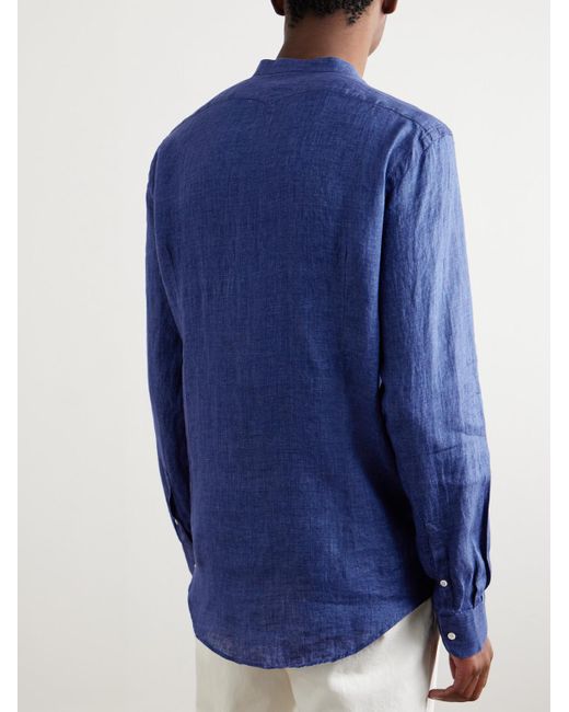 Camicia in lino con collo alla coreana e mezzo cannoncino Kos di Massimo Alba in Blue da Uomo