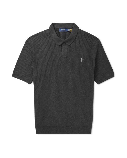 Polo Ralph Lauren Black Logo-Embroidered Ribbed Cotton Polo Shirt for men