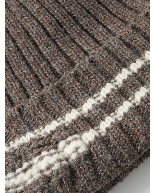 mfpen Gray Court Striped Ribbed Recycled-wool Beanie for men