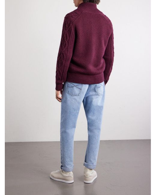 Brunello Cucinelli Purple Cable-Knit Cashmere Cardigan for men
