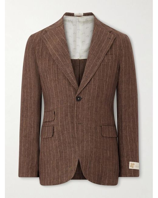 Massimo Alba Brown Pinstriped Linen Blazer for men