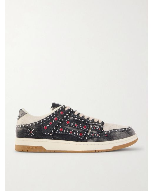 Amiri Blue Skel-top Suede-trimmed Studded Appliquéd Denim Sneakers for men