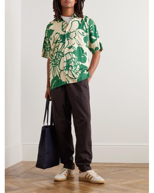 Camicia in twill con stampa floreale Mitchum di YMC in Green da Uomo
