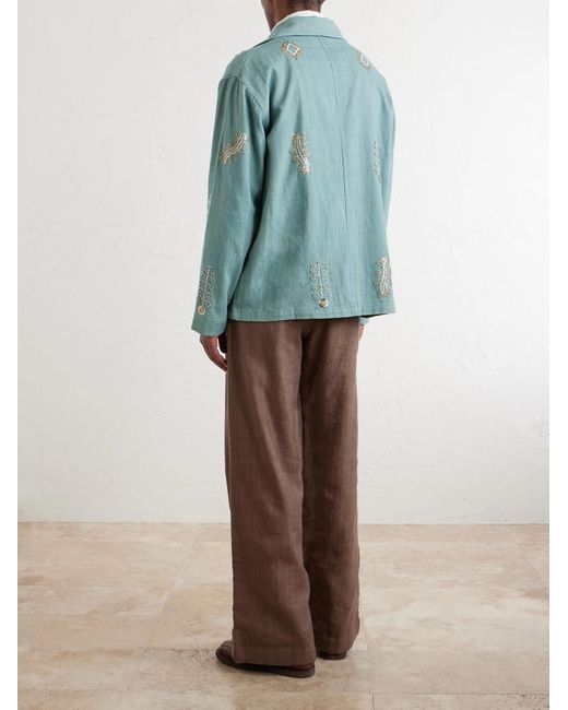 Kartik Research Blue Safari Embroidered Cotton Jacket for men