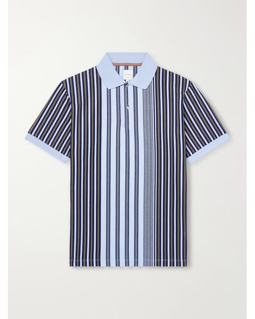 Paul Smith Blue Striped Knitted Cotton Polo Shirt for men
