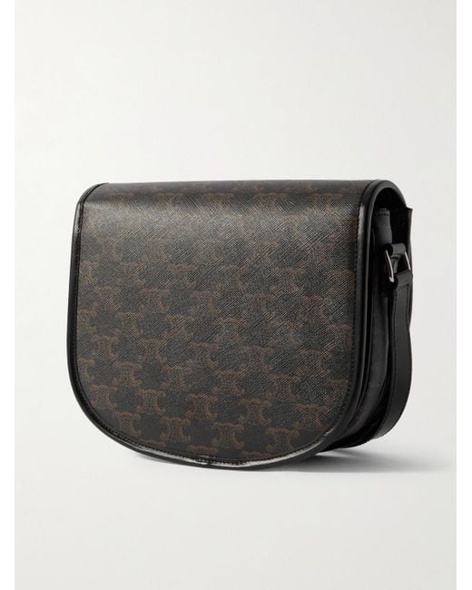 Céline Besace Triomphe mittelgroße Umhängetasche aus beschichtetem Canvas mit Logoprint und Lederbesatz in Black für Herren