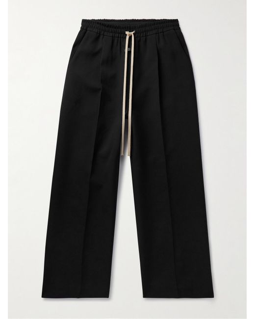 Fear Of God Black Wide-leg Logo-appliquéd Pleated Cotton-blend Twill Drawstring Trousers for men