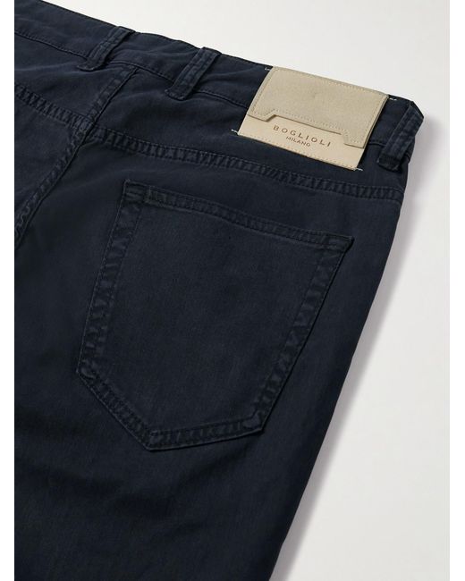 Boglioli Blue Slim-Fit Straight-Leg Cotton-Blend Twill Trousers for men