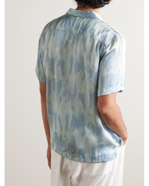 Camicia in raso di seta stampato con colletto aperto Roberto di Frescobol Carioca in Blue da Uomo