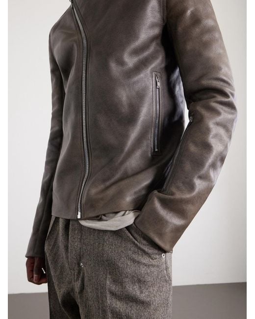 Rick Owens Brown Release Panelled Full-Grain Leather Jacket for men