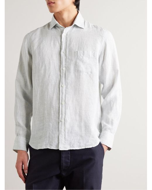 Hartford White Paul Striped Linen Shirt for men