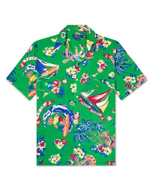 Polo Ralph Lauren Green Clady Convertible-collar Printed Woven Shirt for men