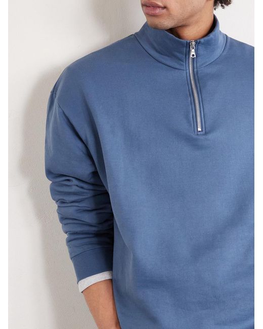 Auralee Blue Cotton Half-Zip Sweatshirt for men