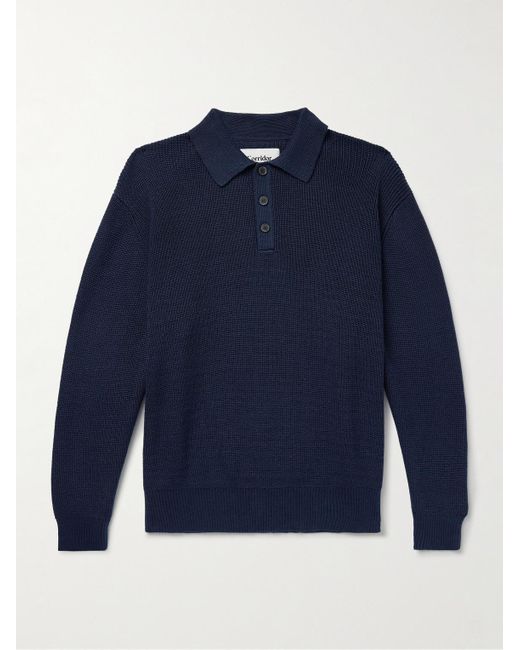 Corridor NYC Blue Ribbed Organic Mercerised Cotton Polo Shirt for men