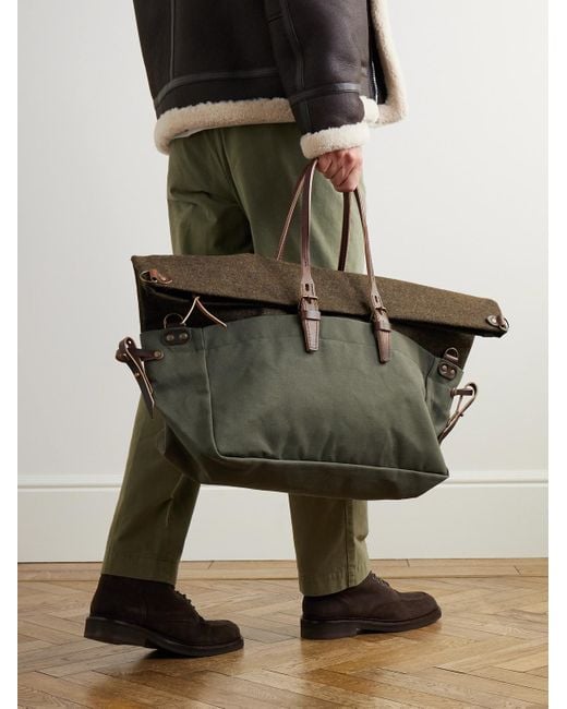 Bleu De Chauffe Cabine Weekender aus Tweed und Canvas mit Lederbesatz in Green für Herren