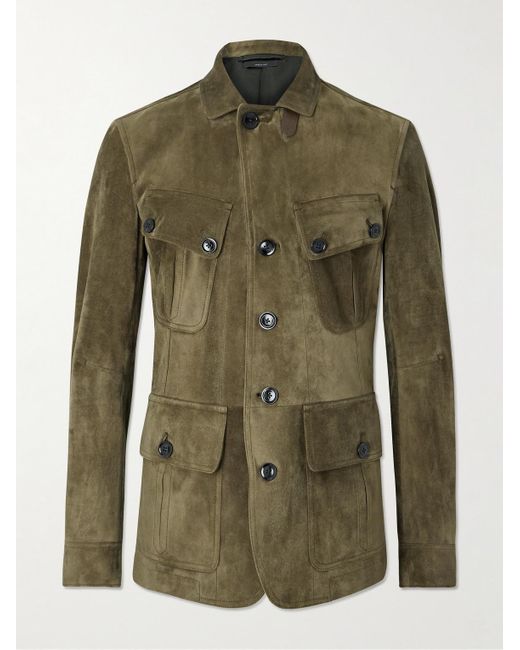 Field jacket in camoscio con finiture in pelle di Tom Ford in Green da Uomo