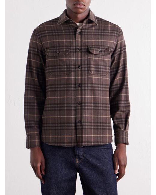 Burberry Purple Checked Wool-Twill Flannel Shirt for men
