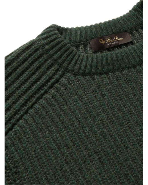 Loro Piana Green Ribbed Mélange Cashmere Sweater for men