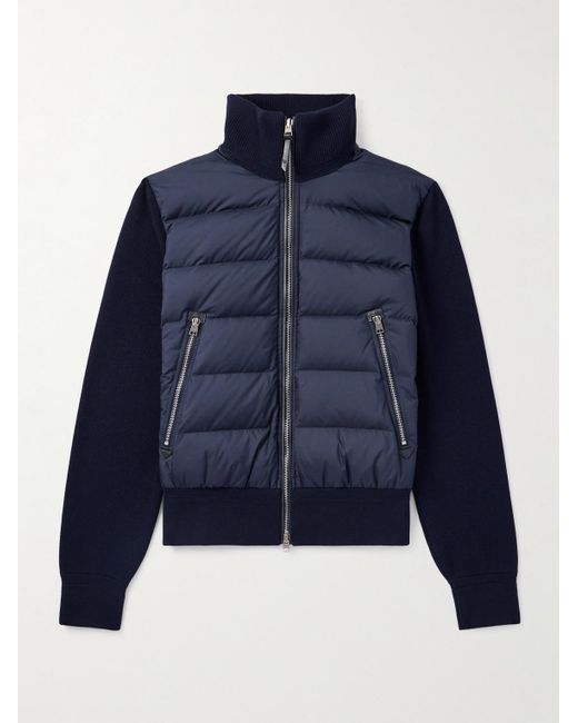 Tom Ford Blue Leather-Trimmed Quilted Shell And Wool Down Jacket for men