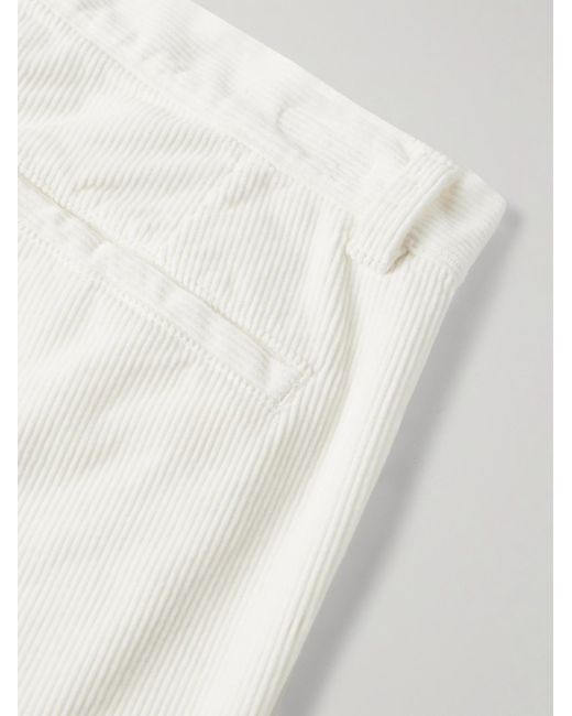 Pantaloni a gamba larga in velluto a coste di misto cotone con pinces di Federico Curradi in White da Uomo