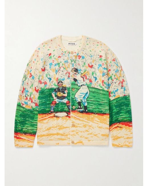 Bode Green Slugger Crystal-embellished Printed Merino Wool Cardigan for men