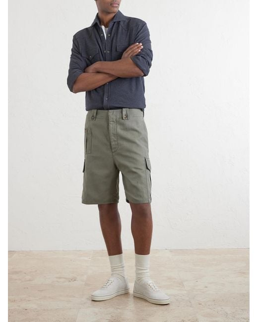 Brunello Cucinelli Green Straight-Leg Cotton And Linen-Blend Canvas Bermuda Shorts for men