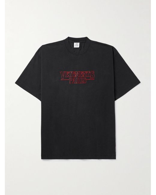 Vetements Black Oversized Logo-Print Cotton-Jersey T-Shirt for men