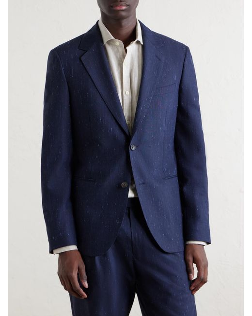 Mr P. Blue Wool And Silk-Blend Dupioni Suit Jacket for men