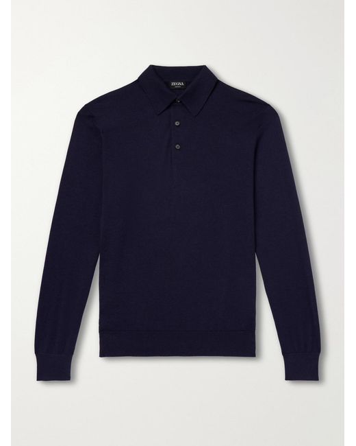 Zegna Blue Cashmere And Silk-Blend Polo Shirt for men