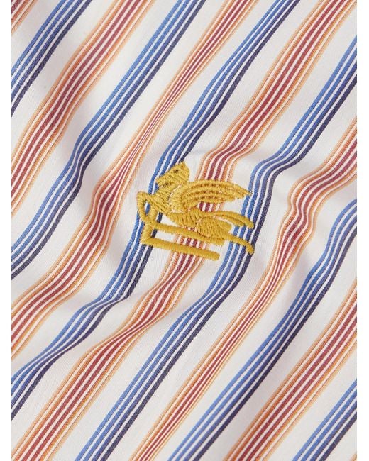 Etro White Roma Slim-Fit Button Down-Collar Striped Linen-Poplin Shirt for men