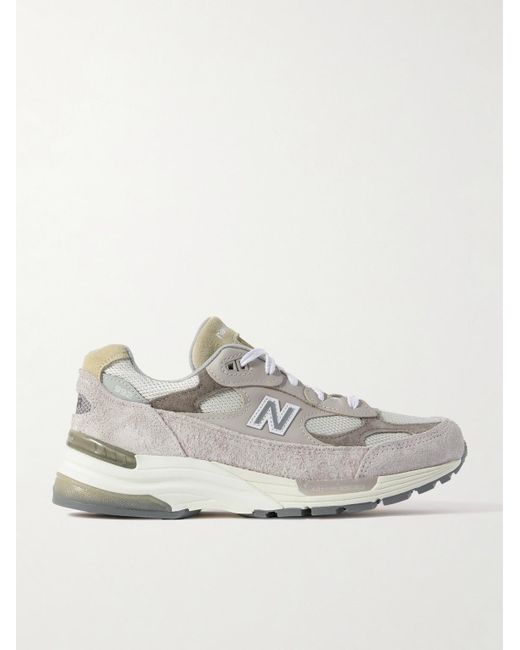 New Balance White Miusa 992 Suede, Mesh And Leather Sneakers for men
